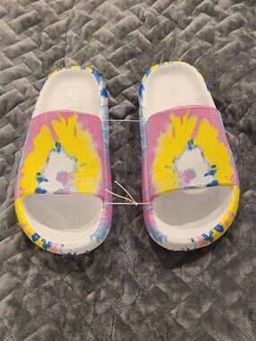 MIA Kids Lexa Slide On Tie-Dye Sandals - Pink Yellow Blue